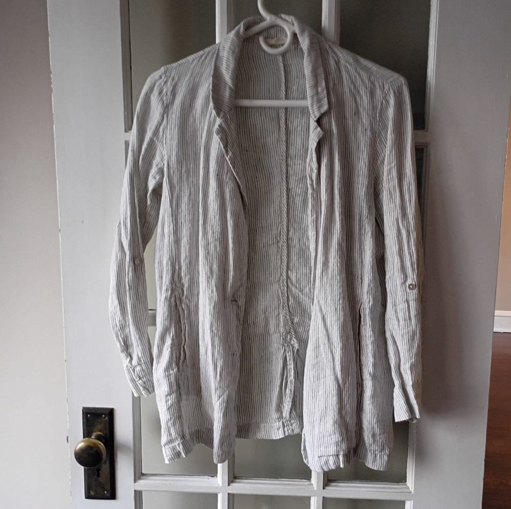 Christian Siriano 100% Linen Sz S Striped Blazer One Button Convertible Sleeve